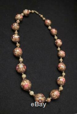 Vintage Italian Murano Venetian Glass Fiorato Wedding Cake Bead Necklace