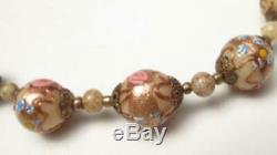 Vintage Italian Murano Venetian Glass Fiorato Wedding Cake Bead Necklace