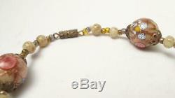 Vintage Italian Murano Venetian Glass Fiorato Wedding Cake Bead Necklace