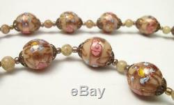 Vintage Italian Murano Venetian Glass Fiorato Wedding Cake Bead Necklace