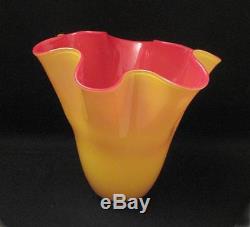 Vintage Italian Murano Vibrant Orange & Yellow Quadruple Cased Art Glass Vase