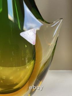 Vintage Italian Sommerso Murano Glass Vase Green Brown Amber 14h