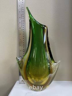 Vintage Italian Sommerso Murano Glass Vase Green Brown Amber 14h