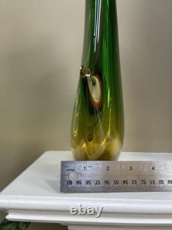 Vintage Italian Sommerso Murano Glass Vase Green Brown Amber 14h