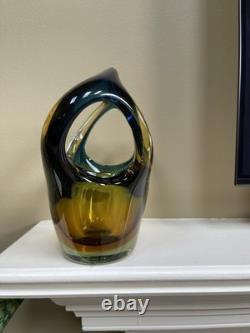 Vintage Italian Sommerso Murano Glass Vase basket Green Blue Brown Amber 8 X 7