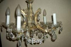 Vintage Italian Venetian Murano Glass Chandelier Prisms Ribbons MID Century