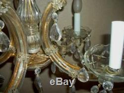 Vintage Italian Venetian Murano Glass Chandelier Prisms Ribbons MID Century