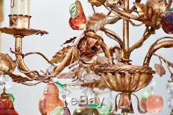 Vintage Italian chandelier with Murano glass fruits and a decorative gilded fram