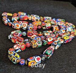 Vintage Italy Candy Colors Murano Venetian Millefiori Glass Bead Necklace 42