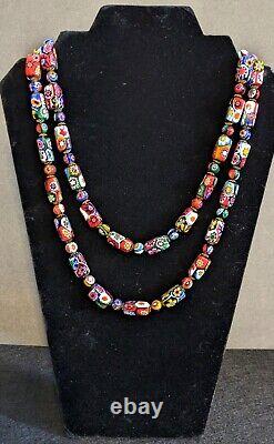 Vintage Italy Candy Colors Murano Venetian Millefiori Glass Bead Necklace 42