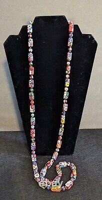 Vintage Italy Candy Colors Murano Venetian Millefiori Glass Bead Necklace 42