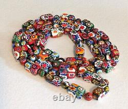 Vintage Italy Candy Colors Murano Venetian Millefiori Glass Bead Necklace 42