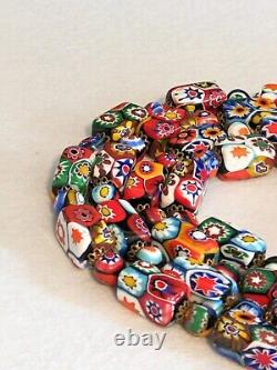 Vintage Italy Candy Colors Murano Venetian Millefiori Glass Bead Necklace 42