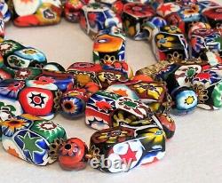 Vintage Italy Candy Colors Murano Venetian Millefiori Glass Bead Necklace 42