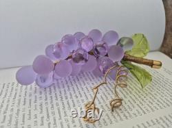 Vintage Italy MURANO Grapes Cluter Frosted Clear Lavender Glass Green Leaves