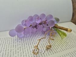 Vintage Italy MURANO Grapes Cluter Frosted Clear Lavender Glass Green Leaves