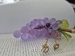 Vintage Italy MURANO Grapes Cluter Frosted Clear Lavender Glass Green Leaves