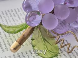 Vintage Italy MURANO Grapes Cluter Frosted Clear Lavender Glass Green Leaves