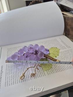 Vintage Italy MURANO Grapes Cluter Frosted Clear Lavender Glass Green Leaves