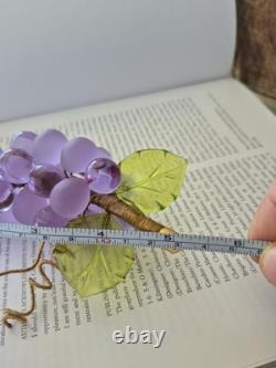Vintage Italy MURANO Grapes Cluter Frosted Clear Lavender Glass Green Leaves