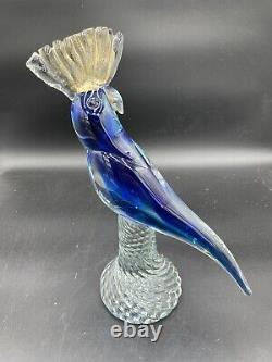 Vintage Italy Murano Glass 13.5 Blue Cockatoo Parrot Figurine Original Sticker