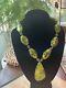 Vintage Italy Murano Lime Green Large Chunk Silver Tone Foil Art Glass Necklace