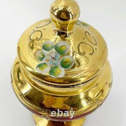 Vintage Italy Murano Venetian Ruby Glass Gold Gilt Overlay Enameled Compote Jar
