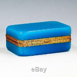 Vintage Italy Murano blue opaline art crystal glass Box Casket Seguso Ferro old