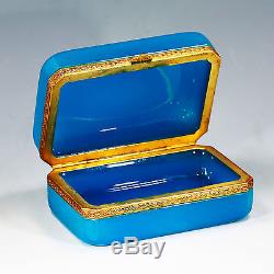Vintage Italy Murano blue opaline art crystal glass Box Casket Seguso Ferro old