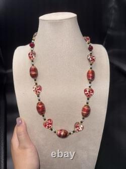 Vintage Italy Murano handmade glass heart polka dots color foil necklace 60cm