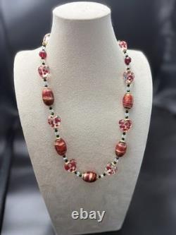 Vintage Italy Murano handmade glass heart polka dots color foil necklace 60cm