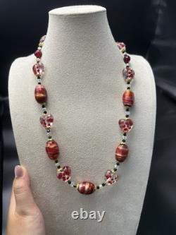 Vintage Italy Murano handmade glass heart polka dots color foil necklace 60cm