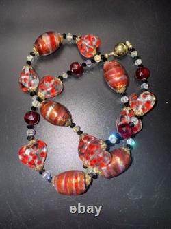 Vintage Italy Murano handmade glass heart polka dots color foil necklace 60cm