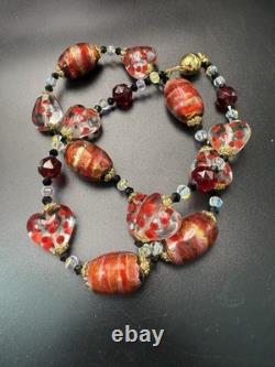 Vintage Italy Murano handmade glass heart polka dots color foil necklace 60cm