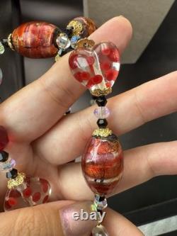 Vintage Italy Murano handmade glass heart polka dots color foil necklace 60cm