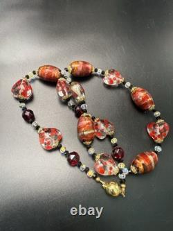 Vintage Italy Murano handmade glass heart polka dots color foil necklace 60cm Vintage Italy Murano handmade glass heart polka dots color foil necklace 60cm