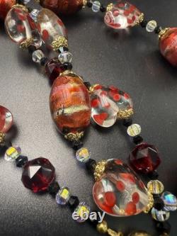 Vintage Italy Murano handmade glass heart polka dots color foil necklace 60cm