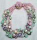 Vintage Italy Necklace Murano Glass & Crystal 5 Stands, Pink, Greens, Stunning