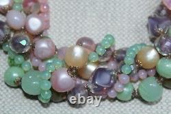 Vintage Italy Necklace Murano Glass & Crystal 5 Stands, Pink, Greens, Stunning