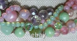 Vintage Italy Necklace Murano Glass & Crystal 5 Stands, Pink, Greens, Stunning