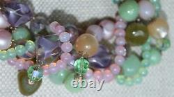 Vintage Italy Necklace Murano Glass & Crystal 5 Stands, Pink, Greens, Stunning