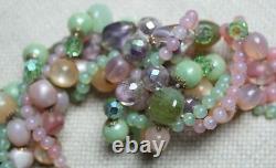 Vintage Italy Necklace Murano Glass & Crystal 5 Stands, Pink, Greens, Stunning