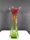 Vintage J. I Co. Venetian Murano Glass Hand Made Vase Red Green Clear 12-1/2 T