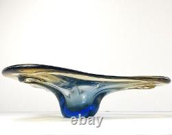 Vintage JiCo MURANO Glass Bowl Centerpiece Large Freeform Boomerang Triple GLOWS