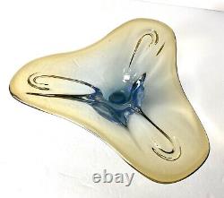 Vintage JiCo MURANO Glass Bowl Centerpiece Large Freeform Boomerang Triple GLOWS