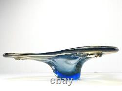 Vintage JiCo MURANO Glass Bowl Centerpiece Large Freeform Boomerang Triple GLOWS