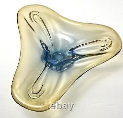 Vintage JiCo MURANO Glass Bowl Centerpiece Large Freeform Boomerang Triple GLOWS