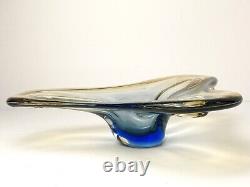 Vintage JiCo MURANO Glass Bowl Centerpiece Large Freeform Boomerang Triple GLOWS