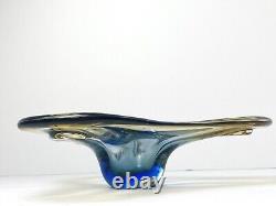 Vintage JiCo MURANO Glass Bowl Centerpiece Large Freeform Boomerang Triple GLOWS