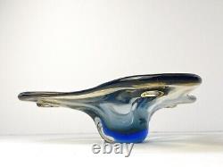 Vintage JiCo MURANO Glass Bowl Centerpiece Large Freeform Boomerang Triple GLOWS